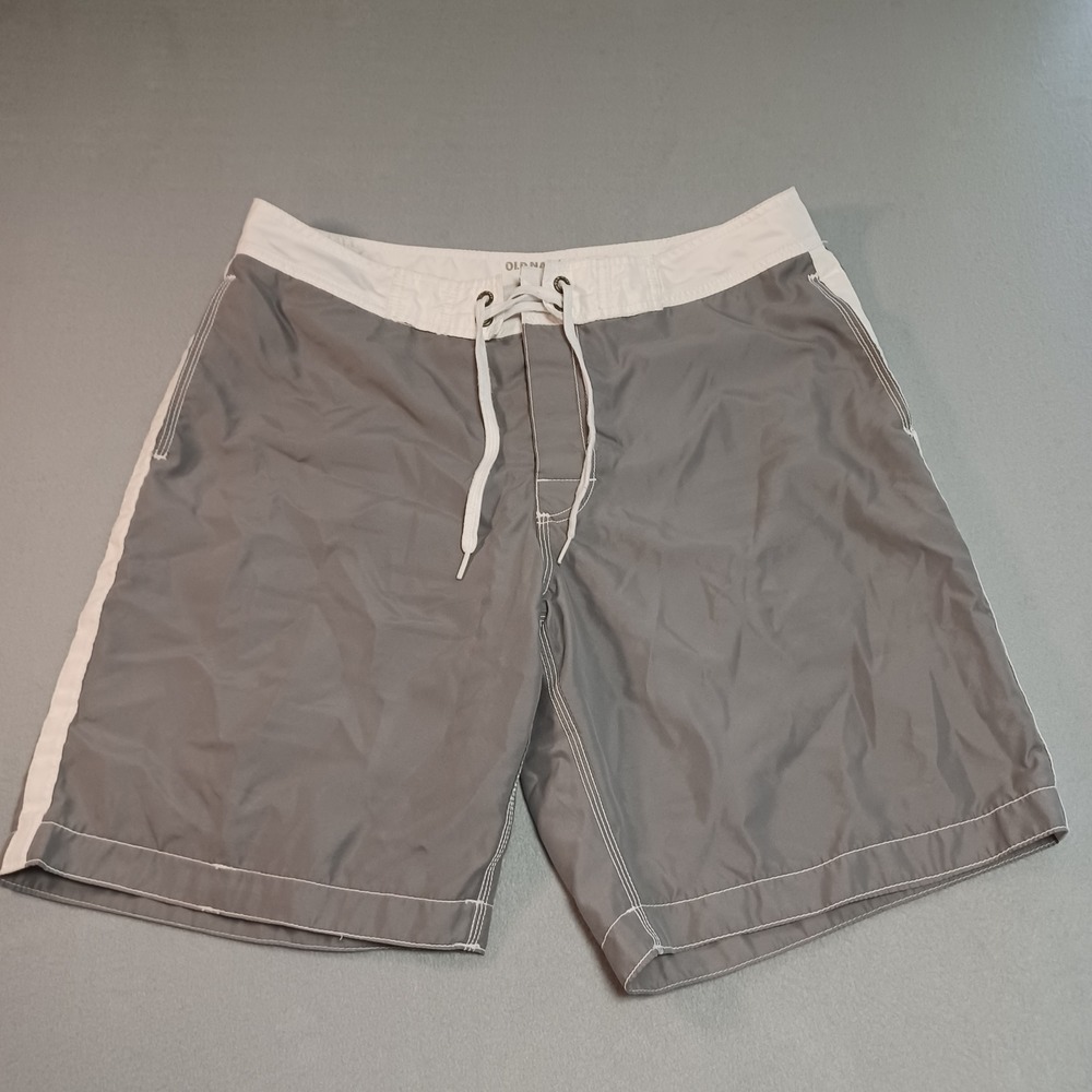 Old Navy Mens Gray White Board Shorts Swim Trunks Mesh Lined Large S/385745-01